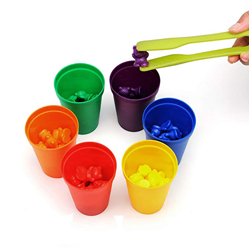 Plastic Bear Counters and Dice Math Bears Game Rainbow Counting Bears Toys with Matching Sorting Cups