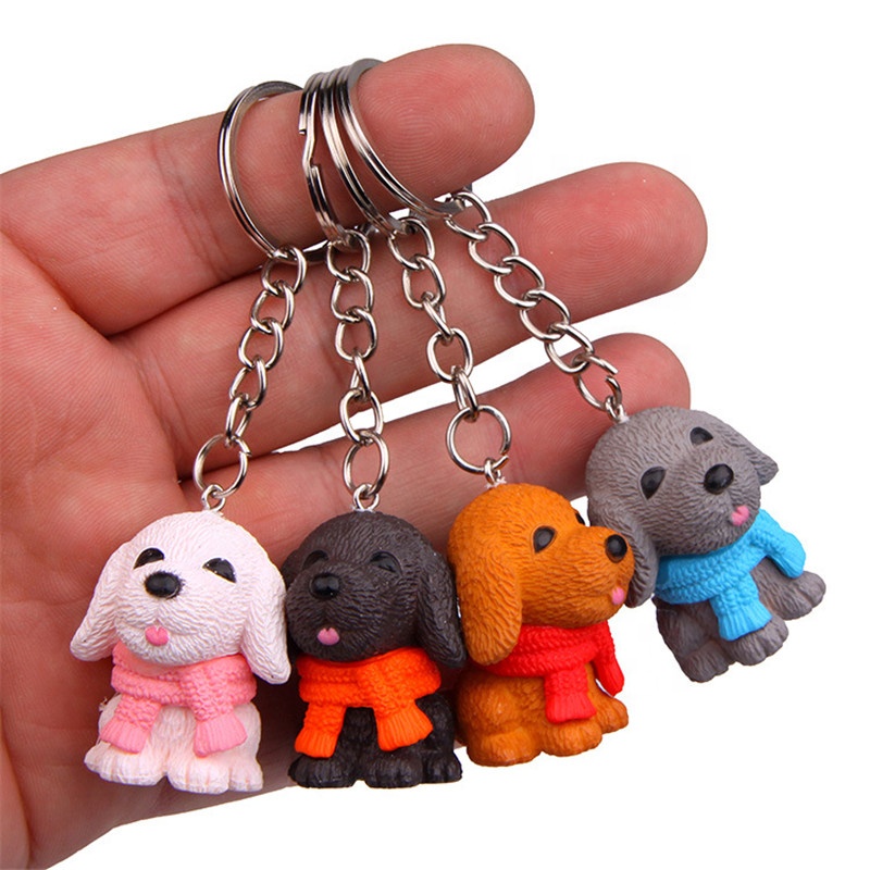 Promotional Lovely Miniature Animals Figures Keychain Action Figure Dog Keychain Set