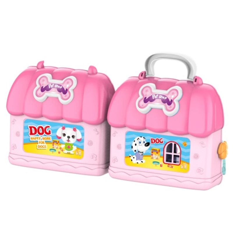 Portable Pretend Plastic Play Pet Toys with Plastic Dog House Toy Maker