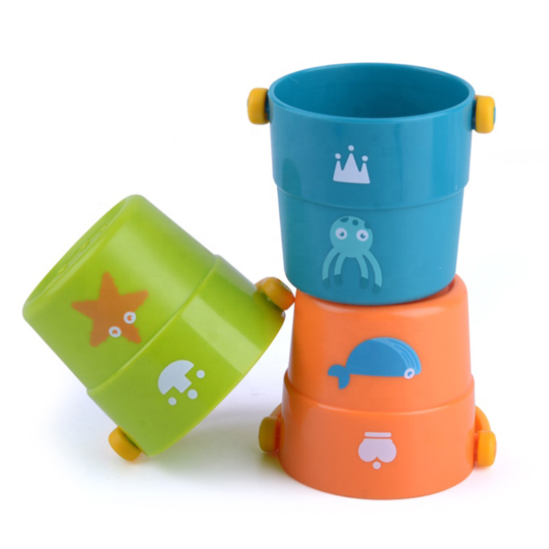 High Quality Play Water Bucket Stacking Cup Toys Bath Time Fun for Baby