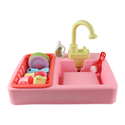 Wholesale Pink Spraying Water Dishwasher Utensil Play Set Educational Toys Mini Plastic Pool Sink Little Wash Basin Suit
