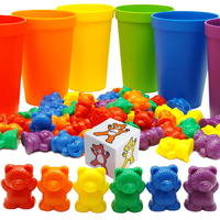 Plastic Bear Counters and Dice Math Bears Game Rainbow Counting Bears Toys with Matching Sorting Cups